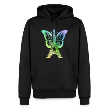 Paris France City Skyline Tour Eiffel Art - Sweat à capuche Premium bio Homme - noir - Devant - Nico (187cm)