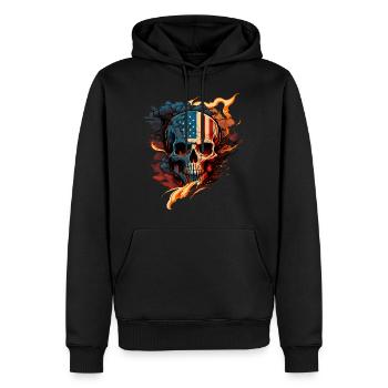 Totenkopf in den Farben der amerikanischen Flagge (USA) - Männer Premium Bio Hoodie - Schwarz - Vorne - Nico (187cm)