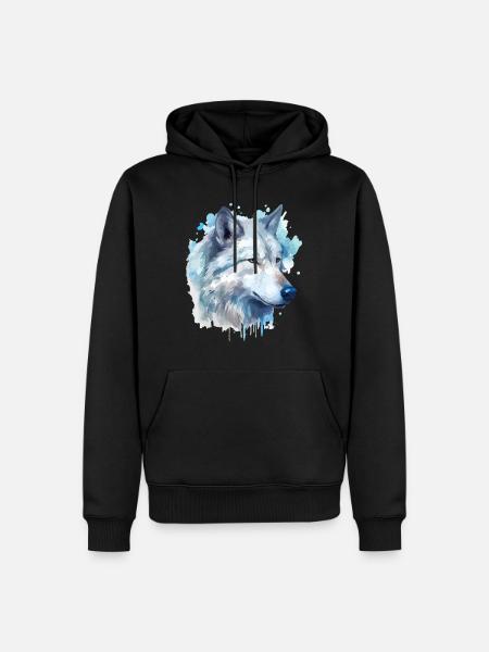 Wolf Wolfskopf Tier Natur Wildnis Aquarell Kunst - Herre Premium økologisk hoodie - sort