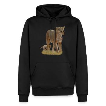 Lionne avec lionceaux - Grand félin - Chat -Afrique - Sweat à capuche Premium bio Homme - noir - Devant - Nico (187cm)