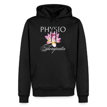 Kinésithérapeute, masseuse, massage, fleur de lotus - Sweat à capuche Premium bio Homme - noir - Devant - Nico (187cm)