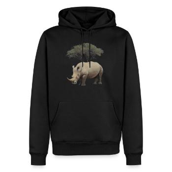 Breitmaulnashorn mit Baum in Afrika - Rhino - Männer Premium Bio Hoodie - Schwarz - Vorne - Nico (187cm)