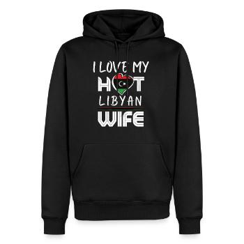 C’est drôle que j’aime mon mari libyen chaud - Sweat à capuche Premium bio Homme - noir - Devant - Nico (187cm)