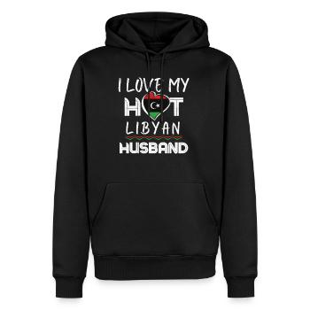 Funny Libyan Husband Proud Wife - Men’s Premium Organic Hoodie - black - Front - Nico (187cm)