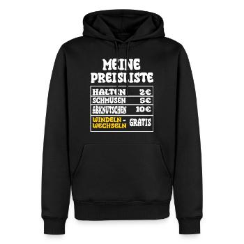 Meine Preisliste für die kleinen Geld Verdiener - Männer Premium Bio Hoodie - Schwarz - Vorne - Nico (187cm)