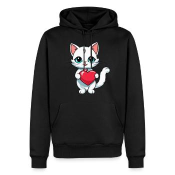 Katze Herz - Valentinstag - Männer Premium Bio Hoodie - Schwarz - Vorne - Nico (187cm)