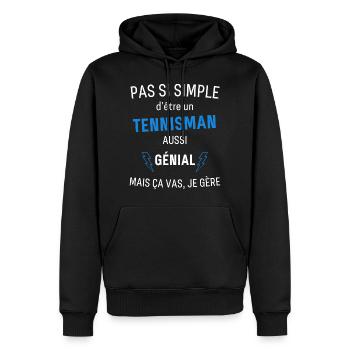 T-shirt Tennisman Génial - Sweat à capuche Premium bio Homme - noir - Devant - Nico (187cm)