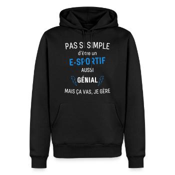E Sportif Génial - Sweat à capuche Premium bio Homme - noir - Devant - Nico (187cm)