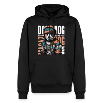 URBAN CHIC : LE CHIEN EMBRASSE LA VIE CITADINE AVEC STYLE - Sweat à capuche Premium bio Homme - noir - Devant - Nico (187cm)