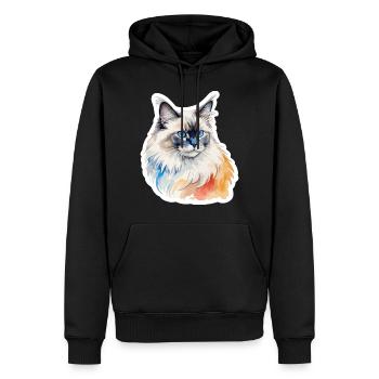 Birmakatze Wasserfarben - Männer Premium Bio Hoodie - Schwarz - Vorne - Nico (187cm)