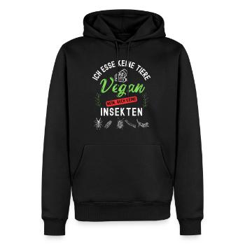 Vegan.Ich esse keine Tiere auch keine Insekten. - Männer Premium Bio Hoodie - Schwarz - Vorne - Nico (187cm)