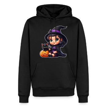 Sorcière mignonne avec chat noir et citrouille - Sweat à capuche Premium bio Homme - noir - Devant - Nico (187cm)