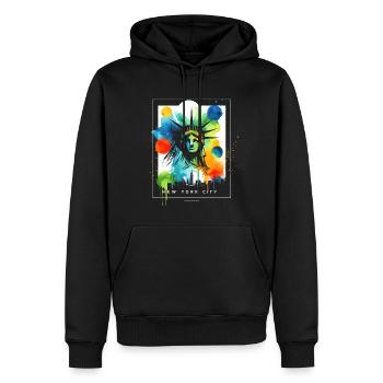 Pulsierende NYC Liberty - Männer Premium Bio Hoodie - Schwarz - Vorne - Nico (187cm)