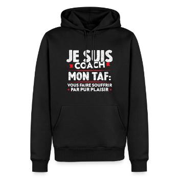 Je suis coach, Humour cadeau sportif coach - Sweat à capuche Premium bio Homme - noir - Devant - Nico (187cm)