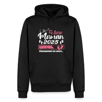 Future Maman 2025 Chargement En Cours - Cadeau - Sweat à capuche Premium bio Homme - noir - Devant - Nico (187cm)