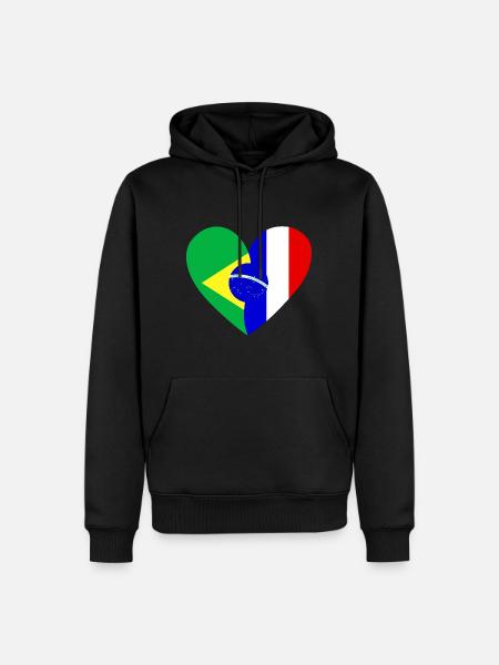 Flaggenherz Brasil France Flag - Männer Premium Bio Hoodie - Schwarz