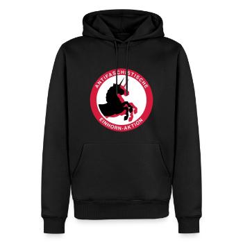Antifaschistische Einhorn-Aktion - Männer Premium Bio Hoodie - Schwarz - Vorne - Nico (187cm)