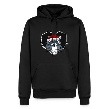 Riss Waschbär mit Weihnachtsmütze Loch - Männer Premium Bio Hoodie - Schwarz - Vorne - Nico (187cm)