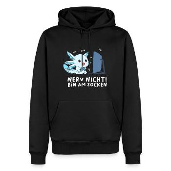 Bin am Zocken Gaming Axolotl - Männer Premium Bio Hoodie - Schwarz - Vorne - Nico (187cm)