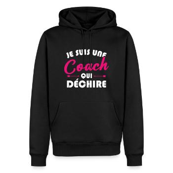 Je suis une coach qui déchire - Sweat à capuche Premium bio Homme - noir - Devant - Nico (187cm)