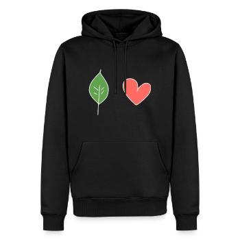 Feuille Coeur Amour Nature Symbole - Sweat à capuche Premium bio Homme - noir - Devant - Nico (187cm)