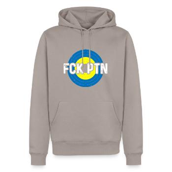 FCK PTN Drôle Poutine Pun Humour Arc-en-ciel Ukraine Drapeau - Sweat à capuche Premium bio Homme - taupe - Devant - Nico (187cm)