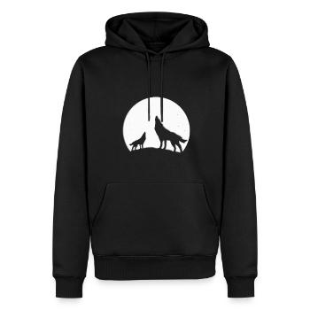 WÖLFE - WOLF - MOND - MONDSCHEIN - TIER - TIERE - Männer Premium Bio Hoodie - Schwarz - Vorne - Nico (187cm)