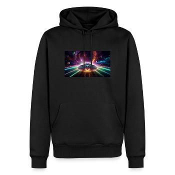 Raumschiff auf der Reise durch die Galaxie - Männer Premium Bio Hoodie - Schwarz - Vorne - Nico (187cm)