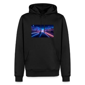 Neon Pulse: A futuristic car at Autoba - Men’s Premium Organic Hoodie - black - Front - Nico (187cm)