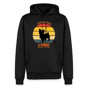 Life Is Good A Yorkie Makes It Better - Männer Premium Bio Hoodie - Schwarz - Vorne - Nico (187cm)