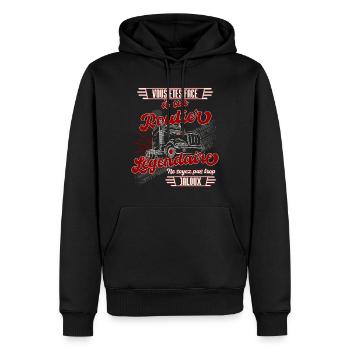 Routier légendaire cadeau chauffeur poids lourd - Sweat à capuche Premium bio Homme - noir - Devant - Nico (187cm)