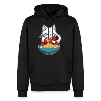 Cute Asian cat and ramen noodles - Men’s Premium Organic Hoodie - black - Front - Nico (187cm)