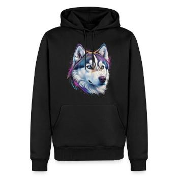 Tête de husky - Sweat à capuche Premium bio Homme - noir - Devant - Nico (187cm)