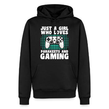 Gamer und Sittiche: Videospiele und bunte Abenteuer - Männer Premium Bio Hoodie - Schwarz - Vorne - Nico (187cm)