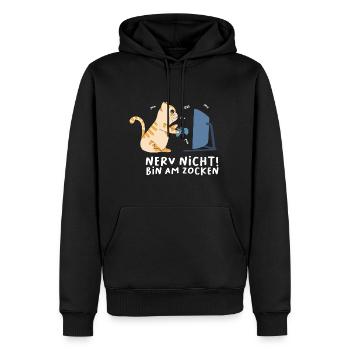 Bin am Zocken Gaming Katze - Männer Premium Bio Hoodie - Schwarz - Vorne - Nico (187cm)