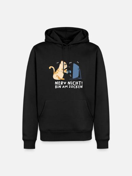 Bin am Zocken Gaming Katze - Männer Premium Bio Hoodie - Schwarz