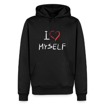 ich liebe mich herz text - Männer Premium Bio Hoodie - Schwarz - Vorne - Nico (187cm)