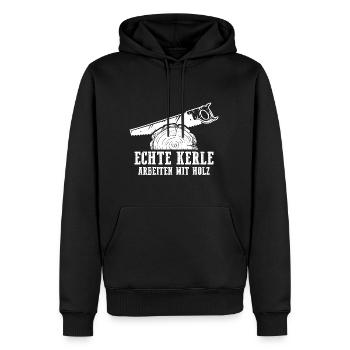 Echte Kerle Arbeiten mit Holz - Männer Premium Bio Hoodie - Schwarz - Vorne - Nico (187cm)