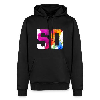 NUMMER 50 JAHRE ALT 50. GEBURTSTAG - Männer Premium Bio Hoodie - Schwarz - Vorne - Nico (187cm)