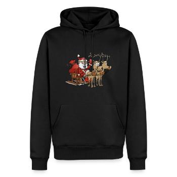 Froher Weihnachtsmann mit zwei Rentieren - Männer Premium Bio Hoodie - Schwarz - Vorne - Nico (187cm)