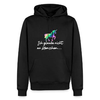 Einhorn / Ich glaube nicht an Menschen - Männer Premium Bio Hoodie - Schwarz - Vorne - Nico (187cm)