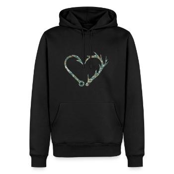 Angler Jäger Herz Angelhaken Geweih Angeln Jagd - Männer Premium Bio Hoodie - Schwarz - Vorne - Nico (187cm)