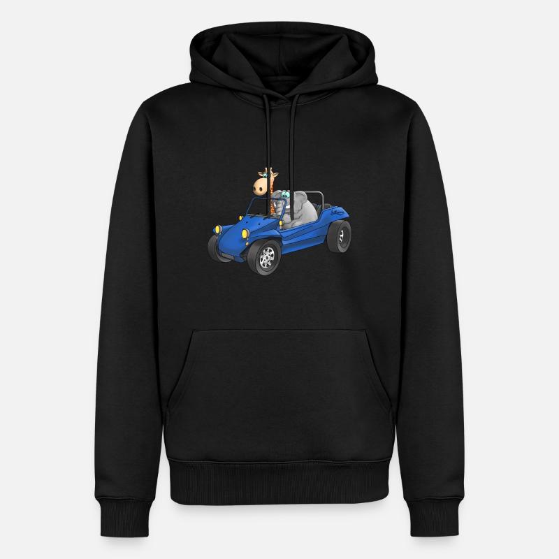 Elefant und Giraffe in Buggy - Männer Premium Bio Hoodie - Schwarz