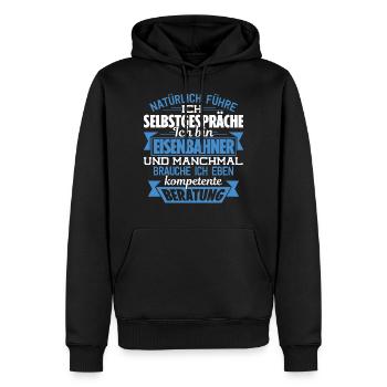 EISENBAHNER - KOMPETENTE BERATUNG - Männer Premium Bio Hoodie - Schwarz - Vorne - Nico (187cm)