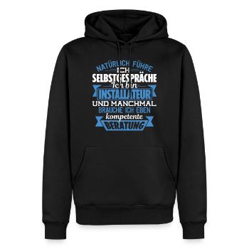 INSTALLATEUR - KOMPETENTE BERATUNG - Männer Premium Bio Hoodie - Schwarz - Vorne - Nico (187cm)