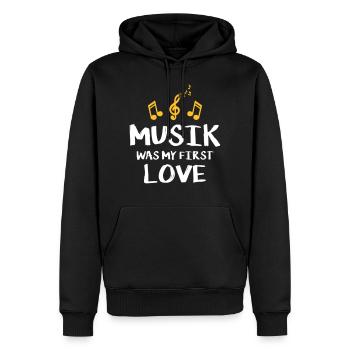 music was my first love - Männer Premium Bio Hoodie - Schwarz - Vorne - Nico (187cm)