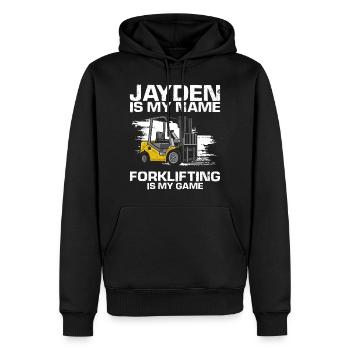 Warehouse drivers and warehouse workers for forklifts - Men’s Premium Organic Hoodie - black - Front - Nico (187cm)