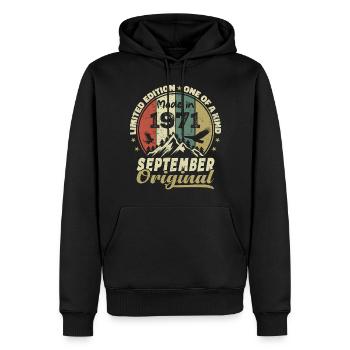 1971 - Les légendes sont nées en septembre 1971 - Sweat à capuche Premium bio Homme - noir - Devant - Nico (187cm)