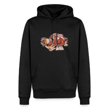 Kleiner lesender Drache - Geschenk für Leseratten - Männer Premium Bio Hoodie - Schwarz - Vorne - Nico (187cm)