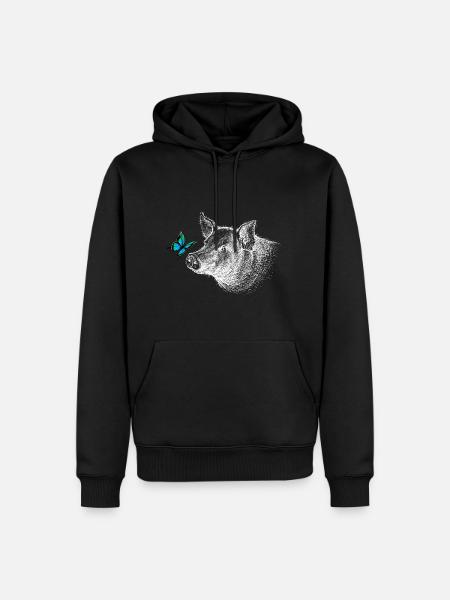 Cochon avec papillon - Sweat à capuche Premium bio Homme - noir